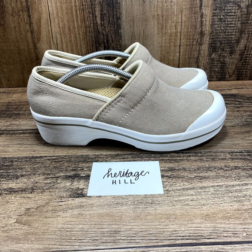 Taupe/Olive Vegan Volley Hopsack Slip Resistant Dansko Clogs - Women's Size 6
